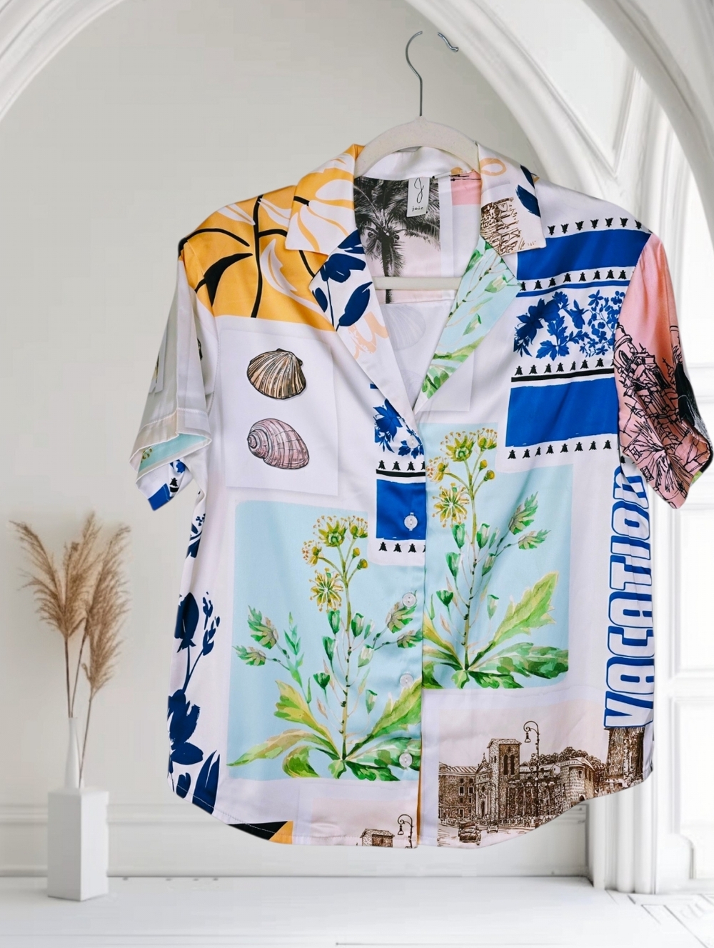 Joie Satin Vacation Beach Floral Print Short Sleeve Blouse Size XS